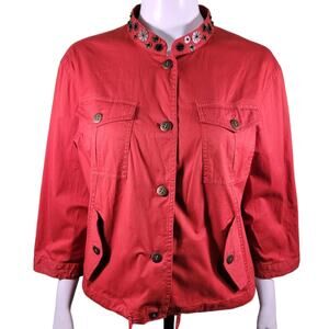 Ruby Rd Red Mandarin Collar Jacket Sz 16 Statement Blazer Modern Contemporary